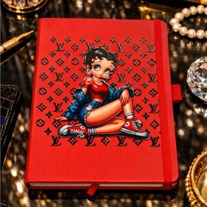 Red Notebook with Cartoon Design-Comes with Pen